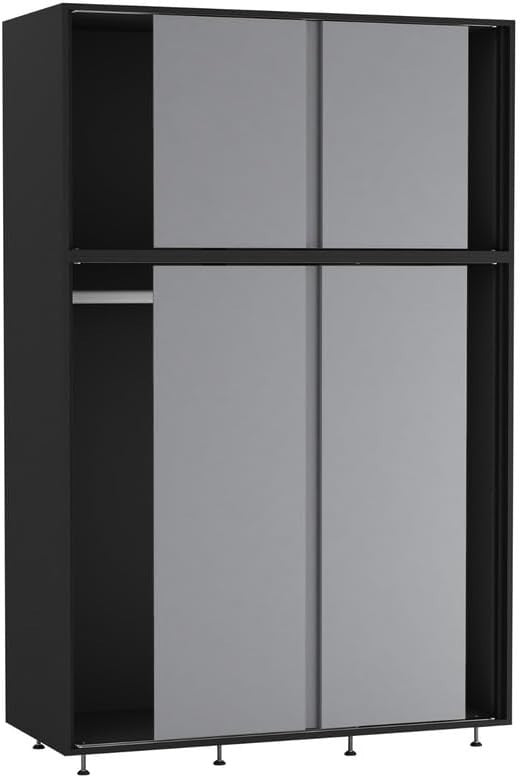 6-Door Grey Sliding Wardrobe with Adjustable Feet & Spacious Bedroom Storage