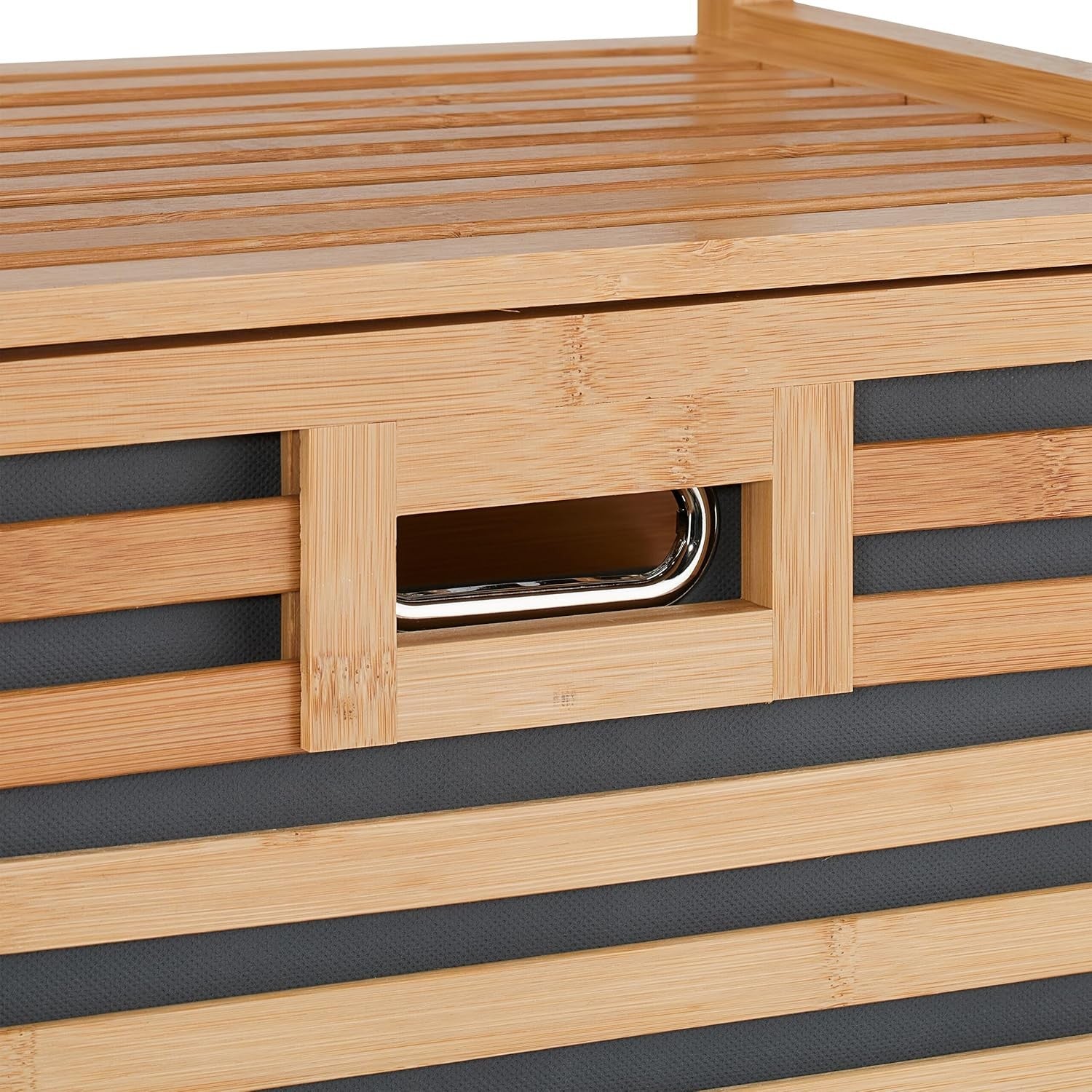 Bamboo Laundry Basket with Shelves 2 Tilt Bins 40L Bathroom Storage Unit 95x88cm