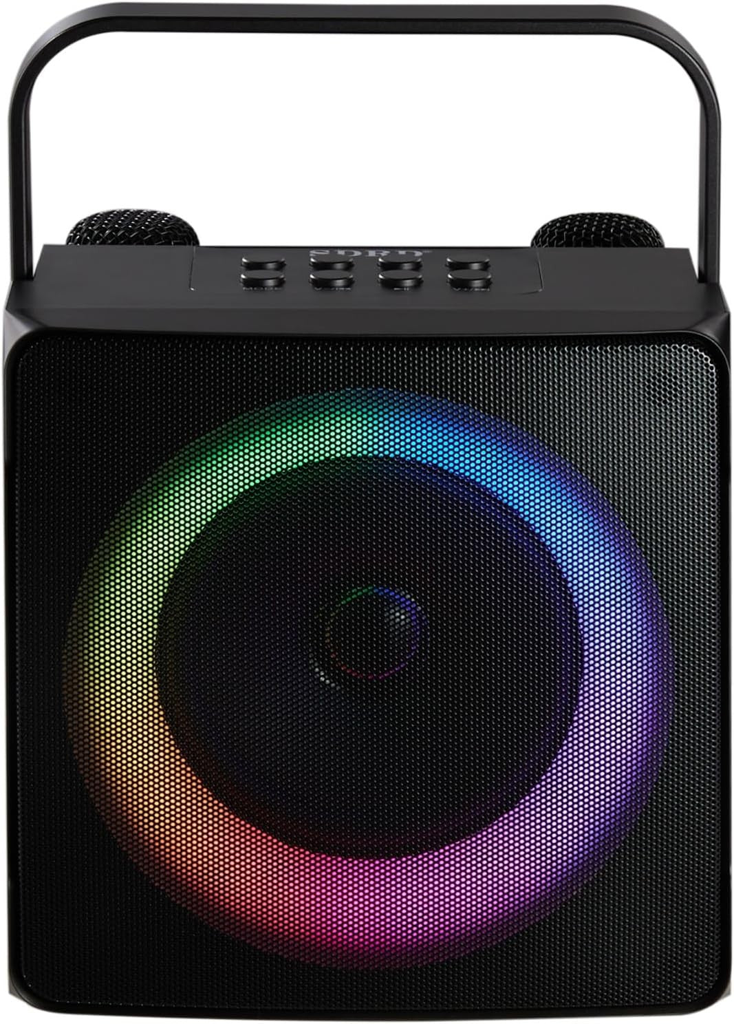 Portable Bluetooth Karaoke Machine 2 Wireless Mics LED Black 16x13.5x22cm