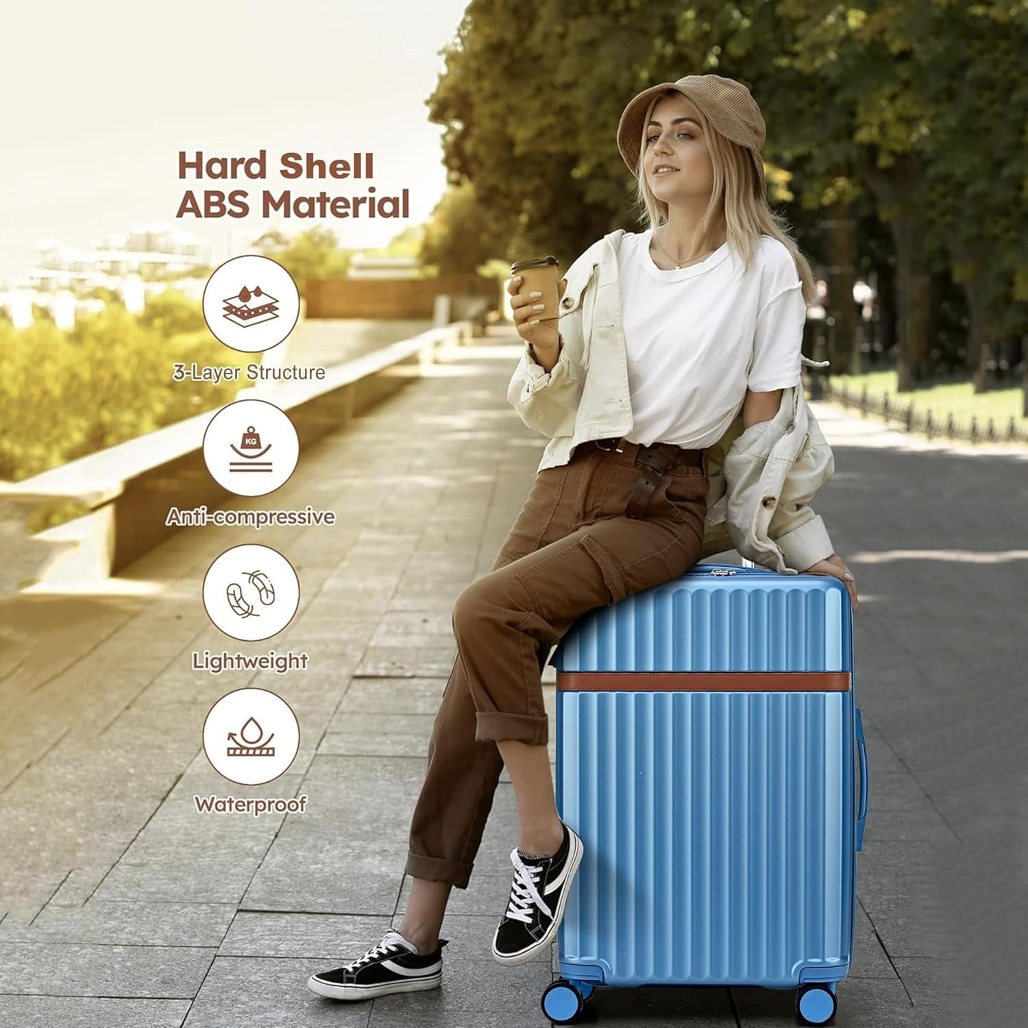 24 Inch Medium Hard Shell Suitcase PC ABS Lightweight Spinner Lock Blue