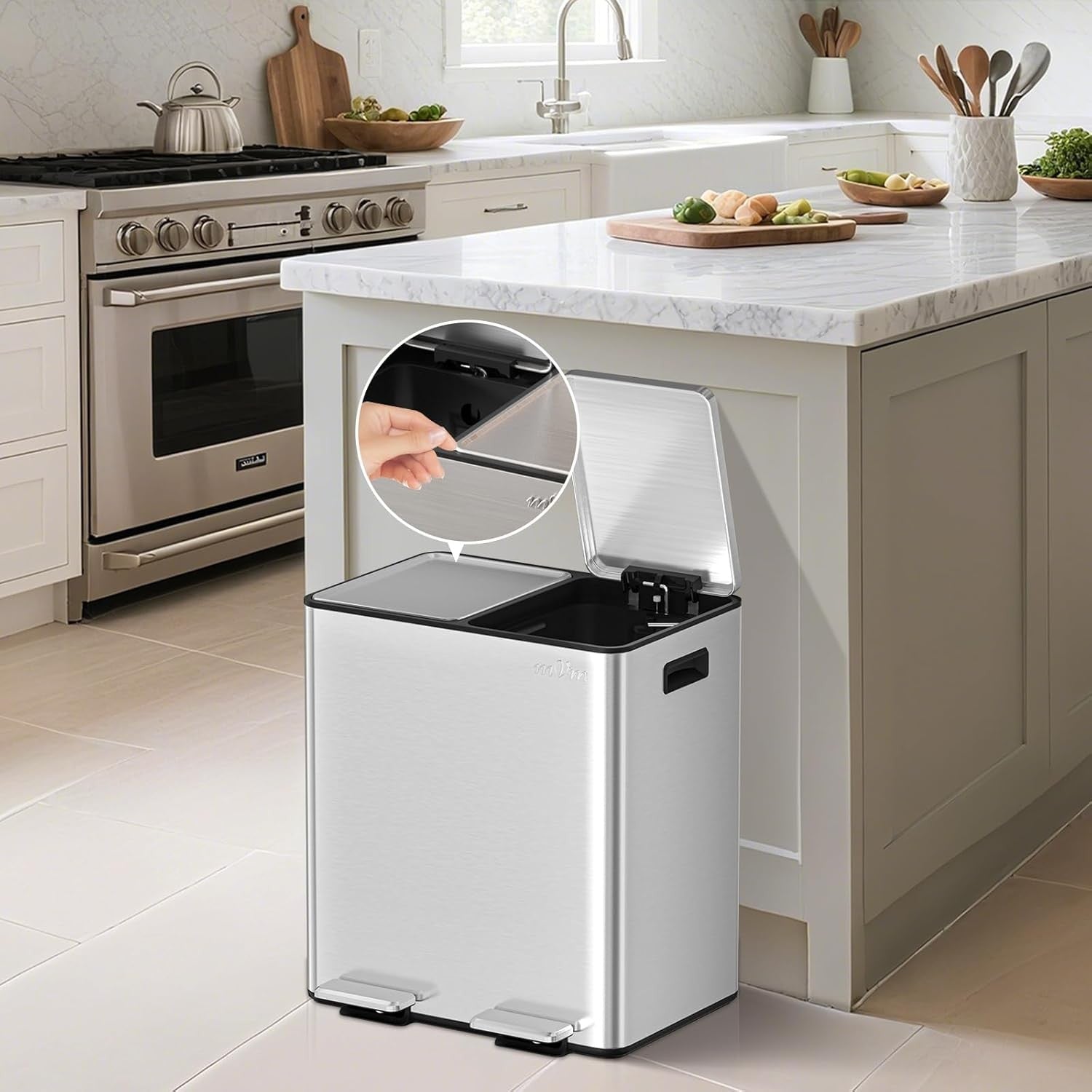 40L Dual Kitchen Recycling Bin 2x20L Stainless Steel Pedal