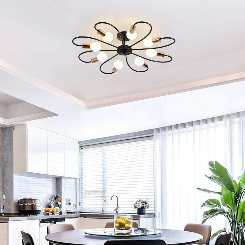 8-Light Black Gold Ceiling Light Flush Mount for Living Room
