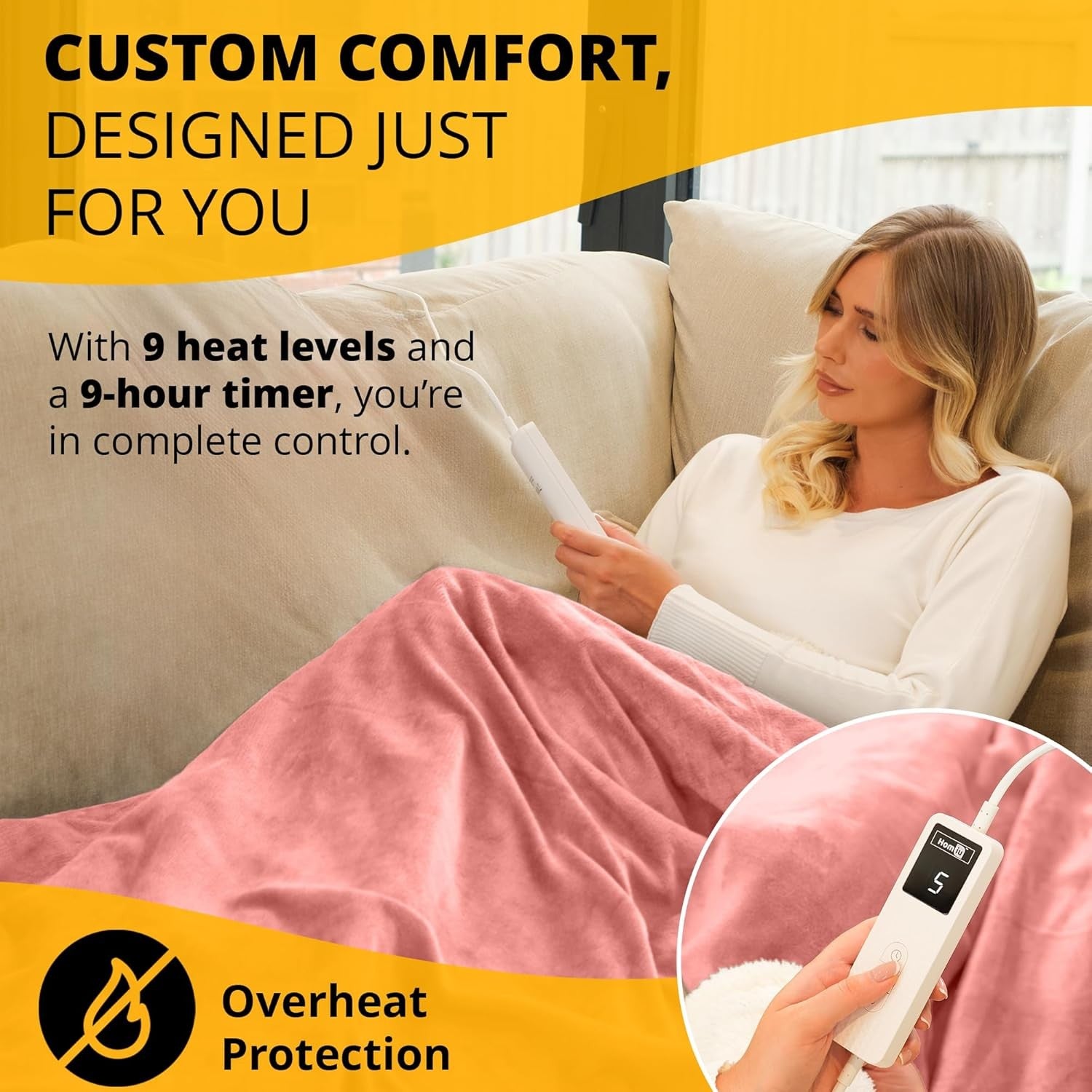 Electric Heated Throw Blanket Fleece Sherpa Fast Heat 9 Settings Timer