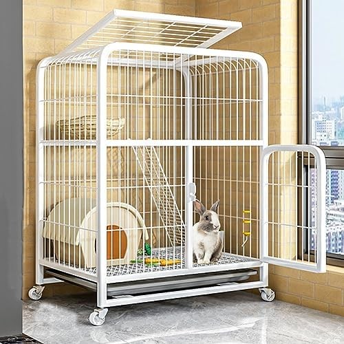 Rabbit Hutch Indoor Outdoor Cage With Wheels 2 Tier Deep Bunny Home