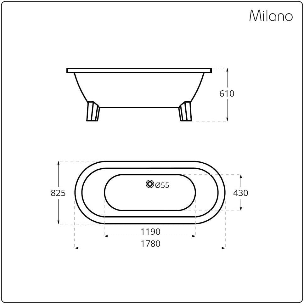1780x825mm Freestanding Double Ended Roll Top Bath White Acrylic Brass Claw Feet
