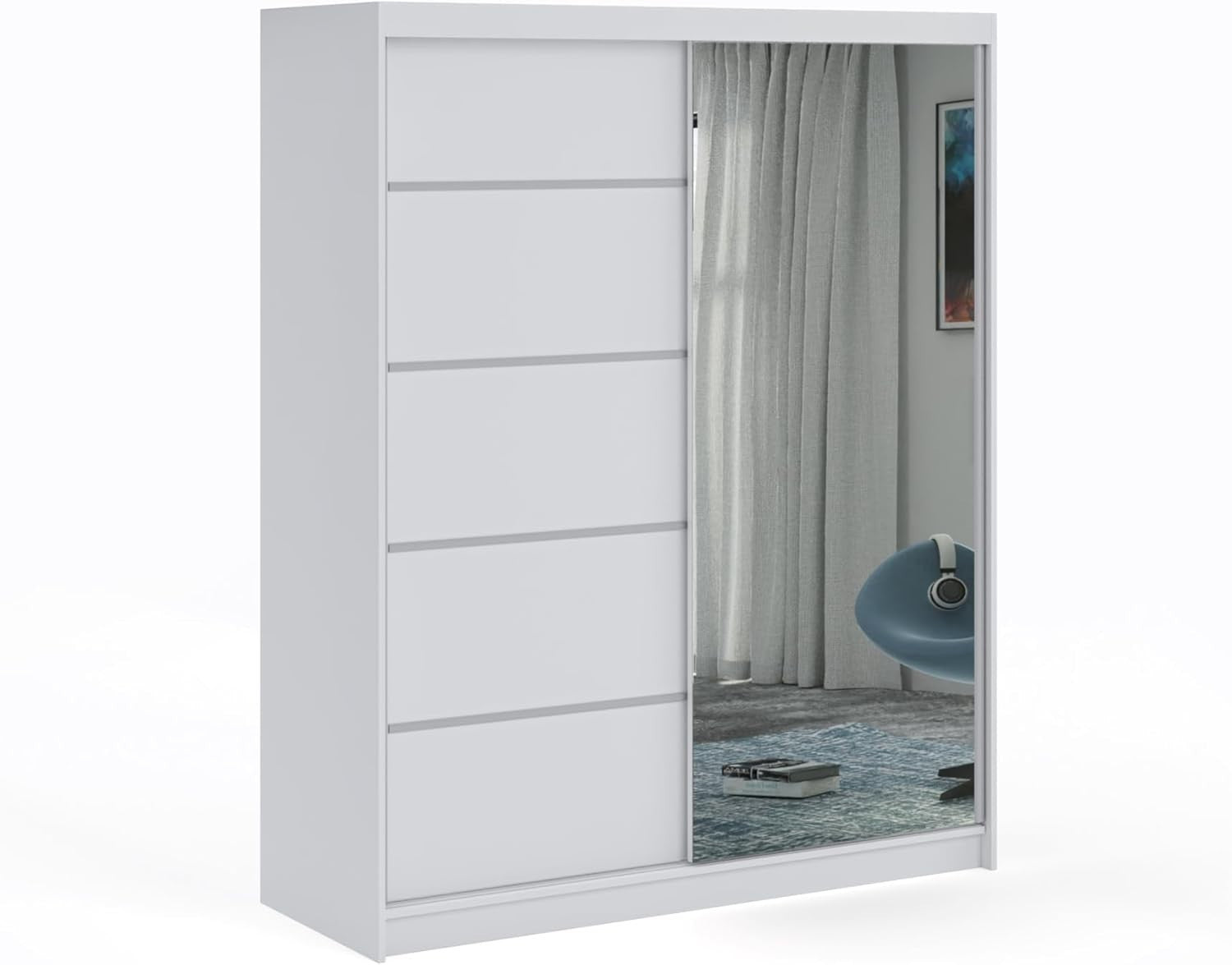 Modern Sliding Door Wardrobe with Mirror, 2-3 Doors, Adjustable Drawers