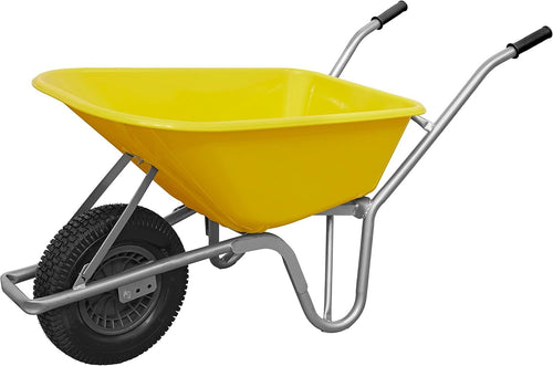 100L – Pneumatic Wheelbarrow Yellow – Heavy Duty Alloy Steel Tray for 120kg