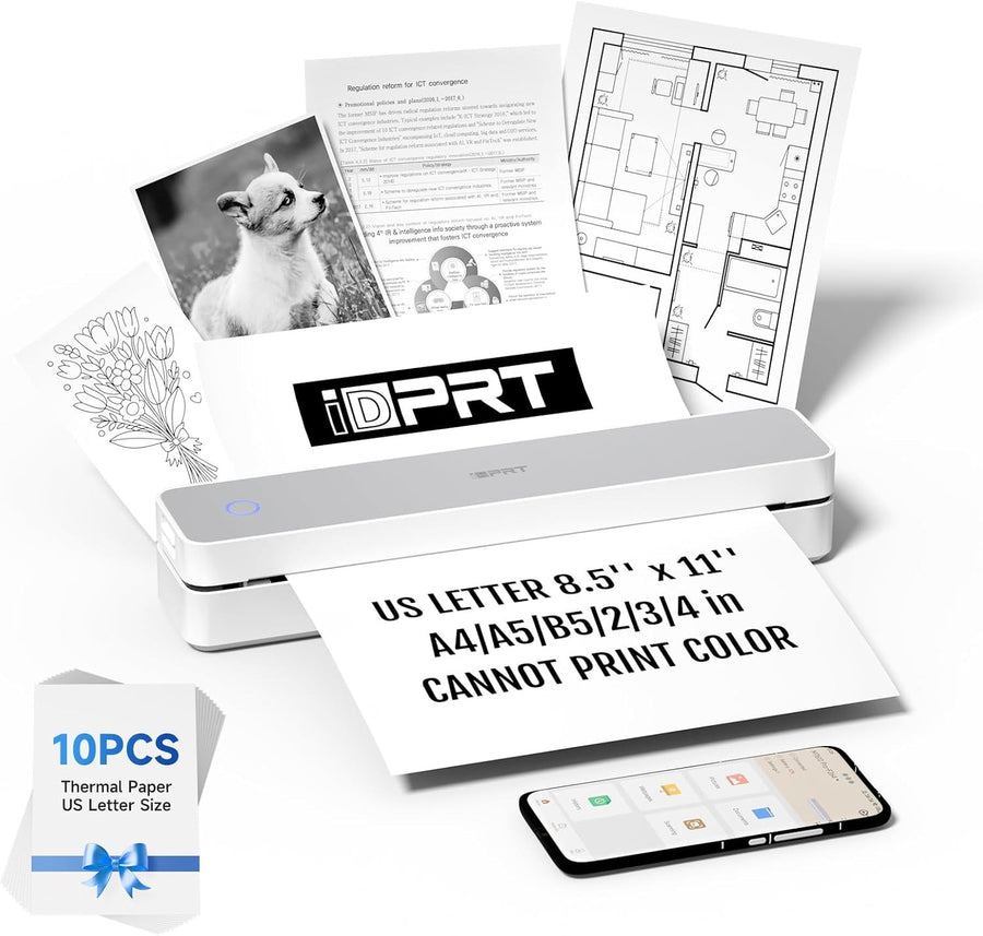 iDPRT Bluetooth Thermal Printer Wireless Inkless Portable A4 Mobile Printer