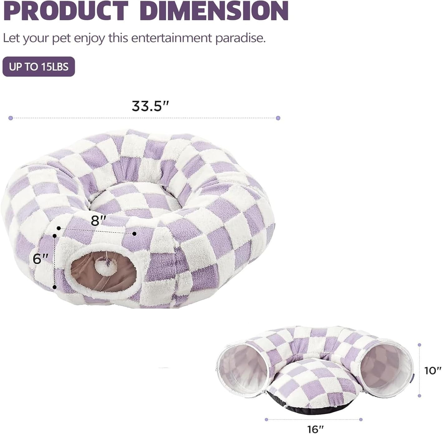 Cat Donut Tunnel Bed 2 in 1 Play Tunnel w Washable Cushion Purple