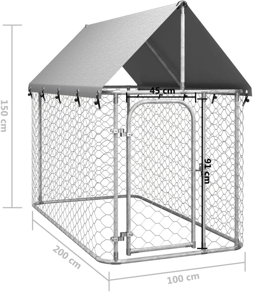 Outdoor Dog Kennel 200x100x150cm with Roof – Secure, Weatherproof, Steel Frame