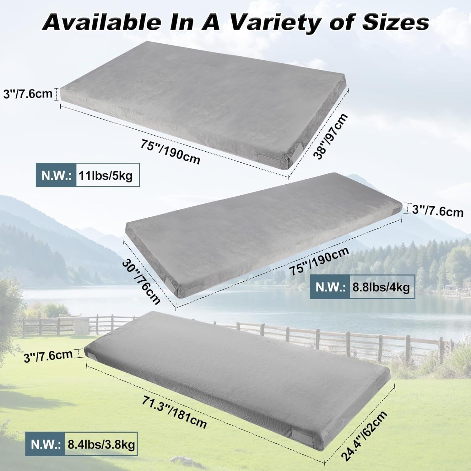 Memory Foam Camping Mattress Portable Roll-Up Mat Indoor Outdoor Sleeping Pad
