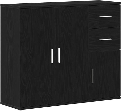 Modern Black Oak Sideboard Cabinet Storage Unit with Drawers & Cupboards