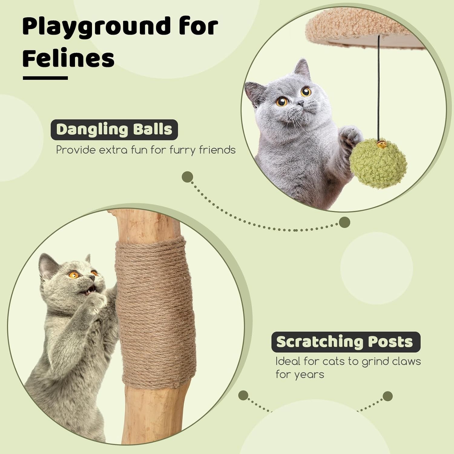 113cm Wooden Cat Tree Green with Condo Scratching Posts Top Perch Indoor Tower