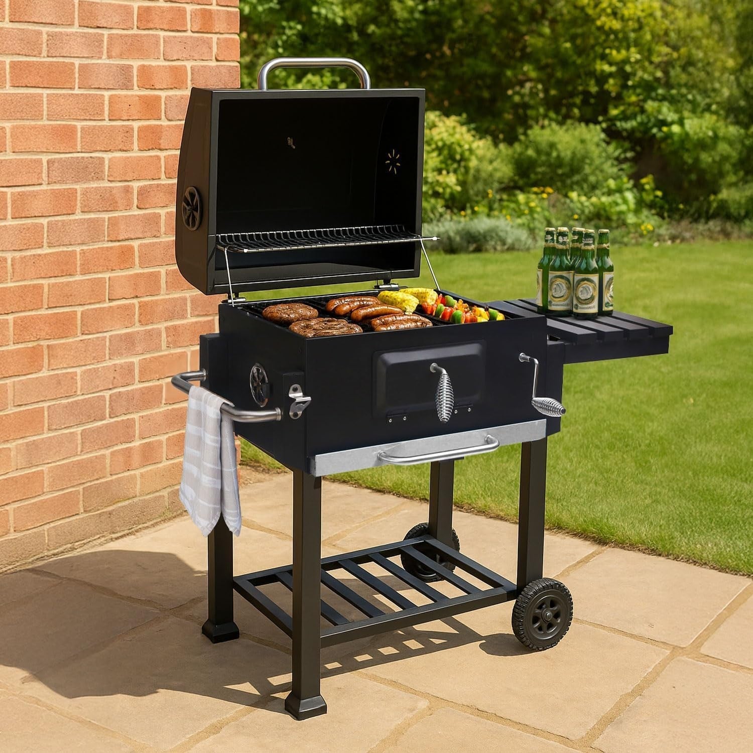 Portable Charcoal Smoker BBQ Grill | Adjustable Tray | Built-In Thermometer