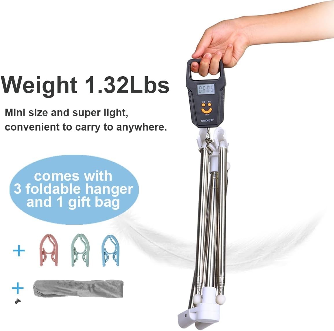 Portable Folding Clothes Rack Travel Collapsible Rail White