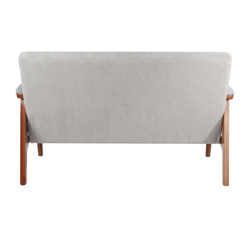 Grey Tufted 2 Seater Sofa Linen Upholstery Walnut Wood Frame Living Room