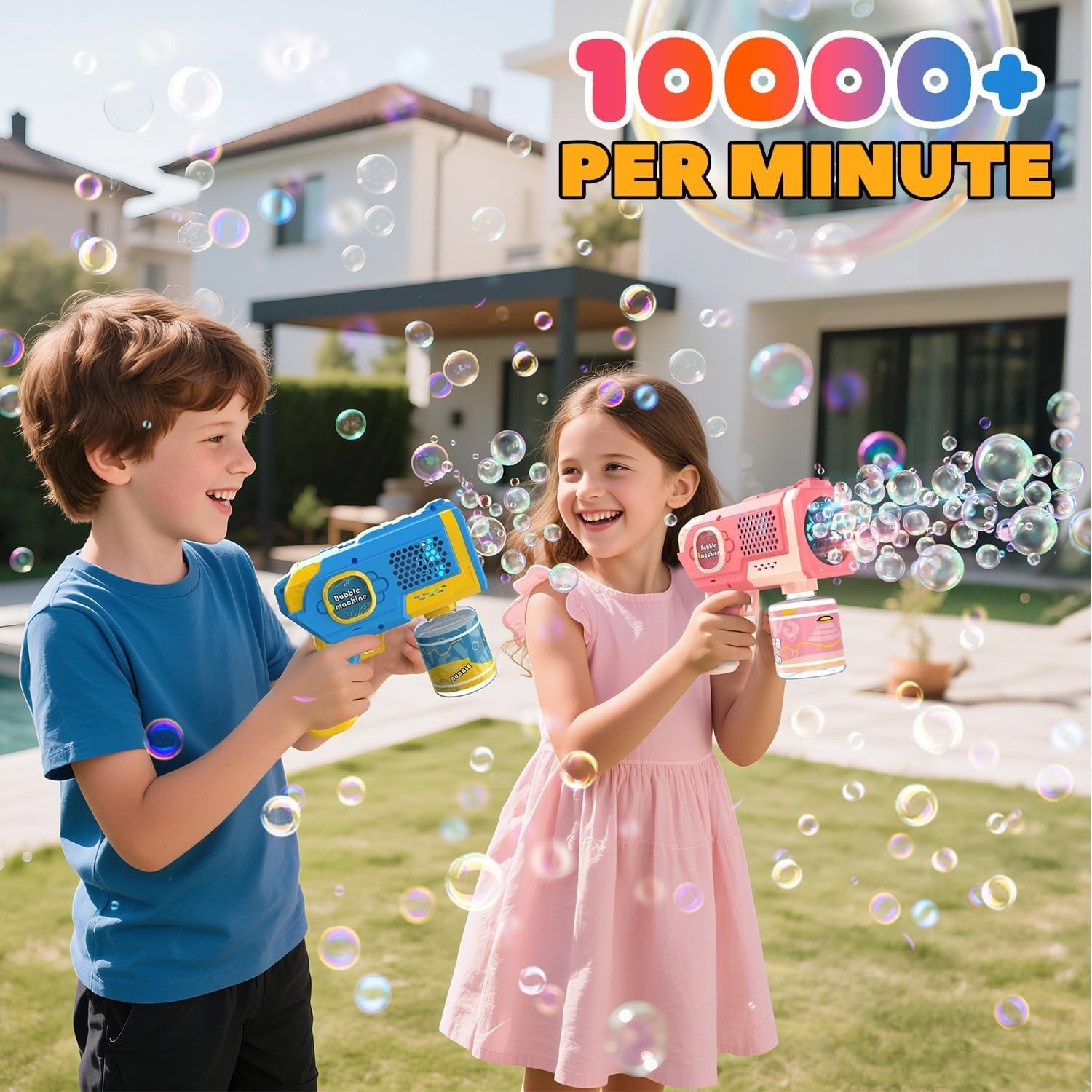 2 Pack Bubble Gun Set LED Lights 10000 Bubbles