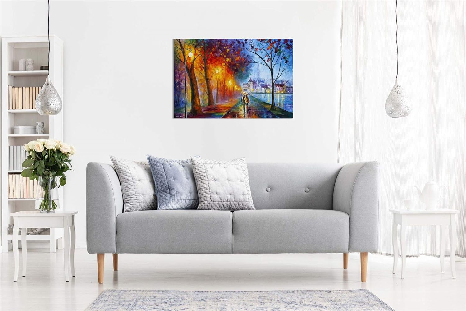 Romantic Lakeside City Canvas Wall Art Large Colourful Street Scene 36x24