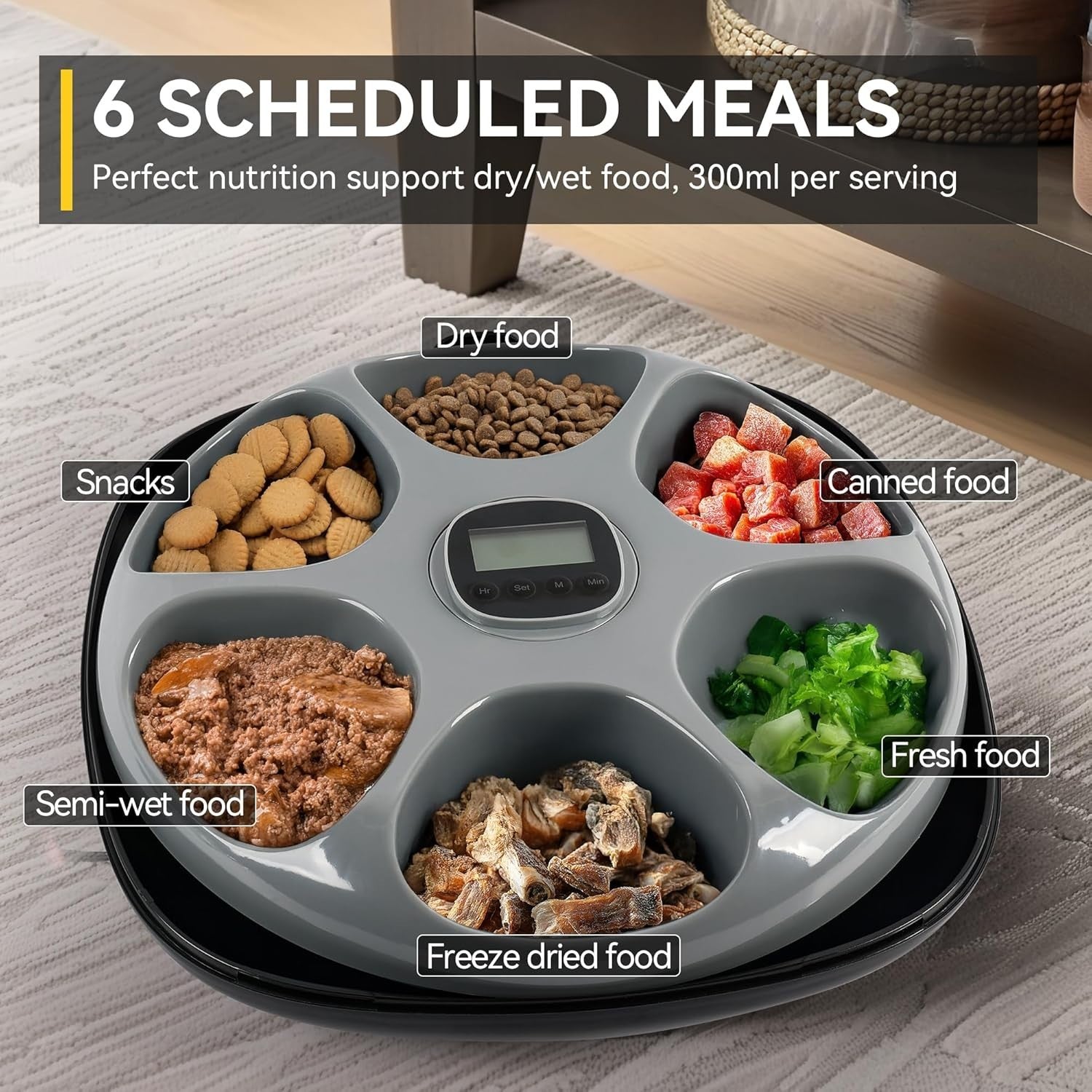 Automatic Cat Feeder Wet Dry Food Timer 6 Meal Rechargeable Ice Pack