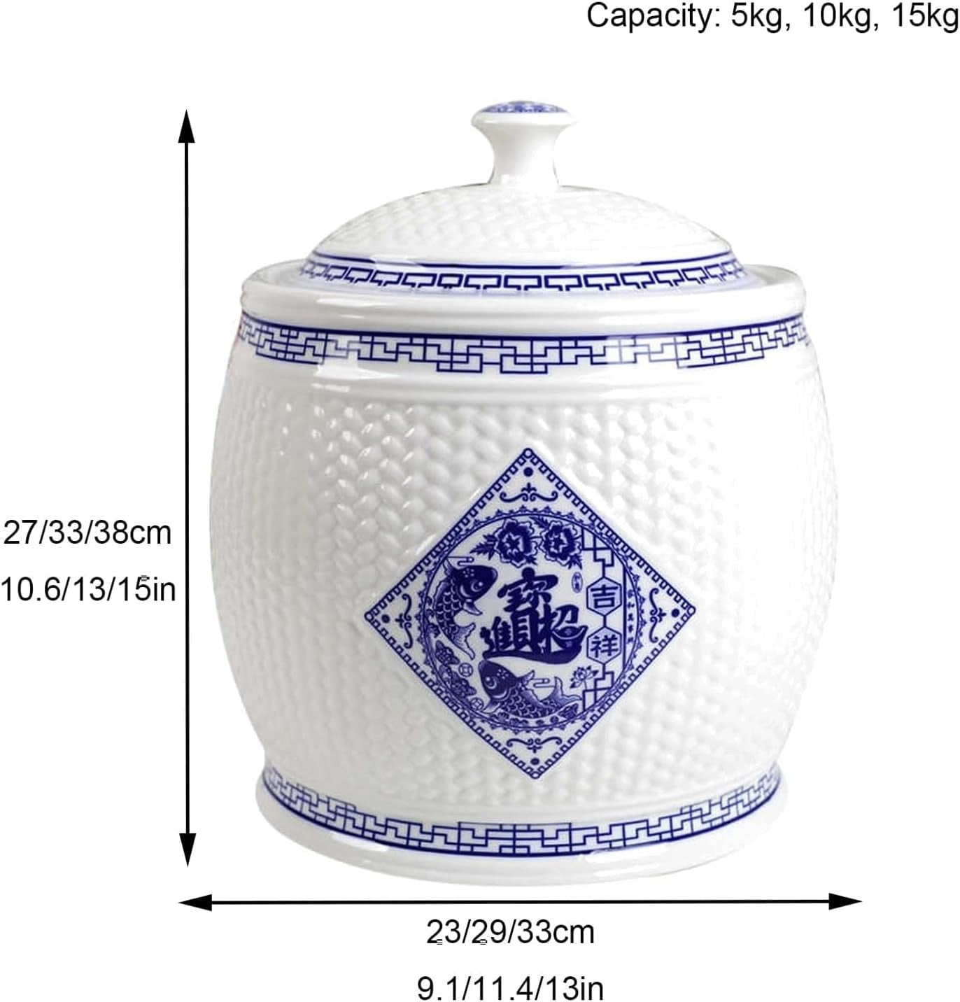 5KG Ceramic Rice Storage Jar with Lid Traditional Grain Container