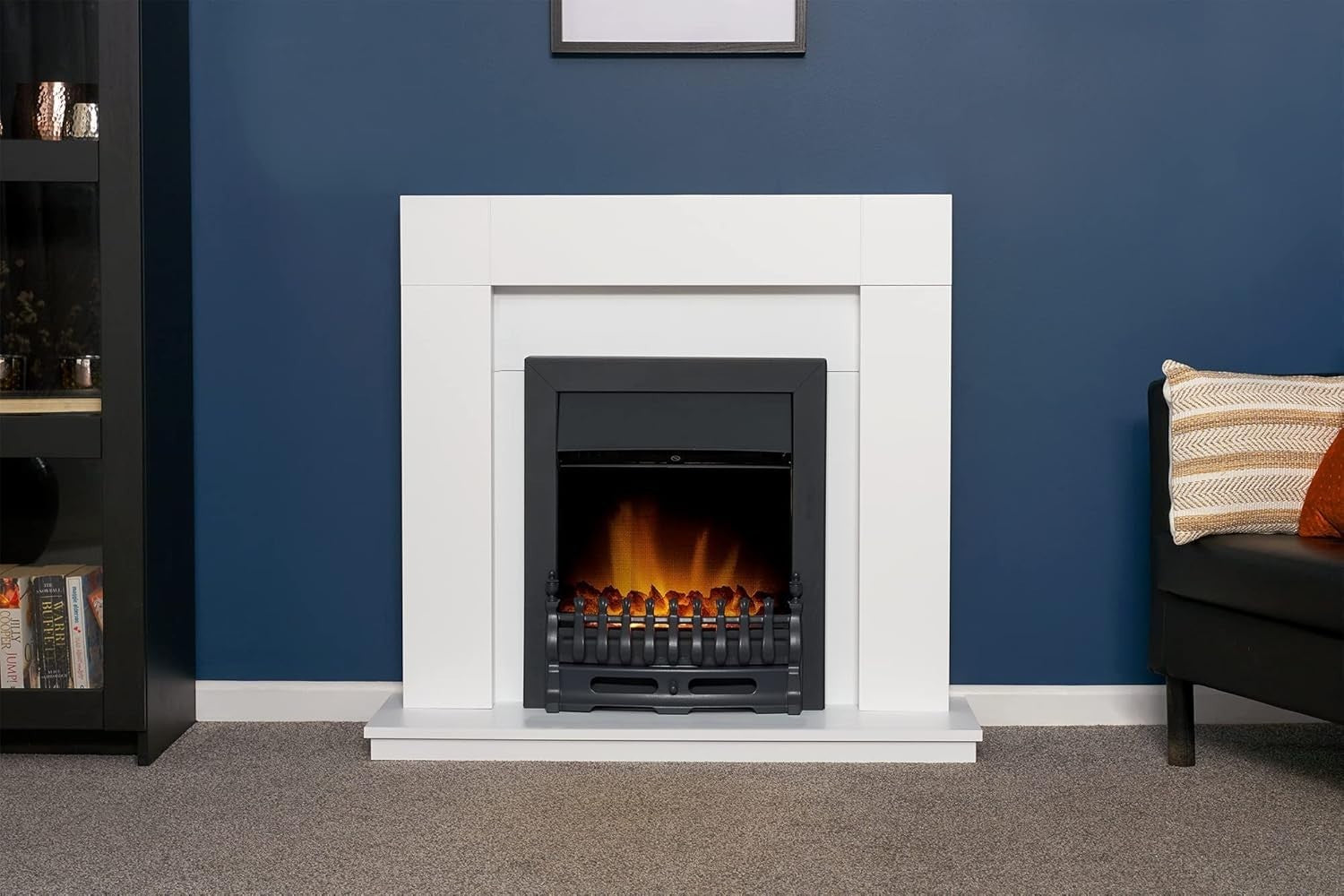 39" White & Black Electric Fireplace Freestanding Heater 1-2kW LED Flame