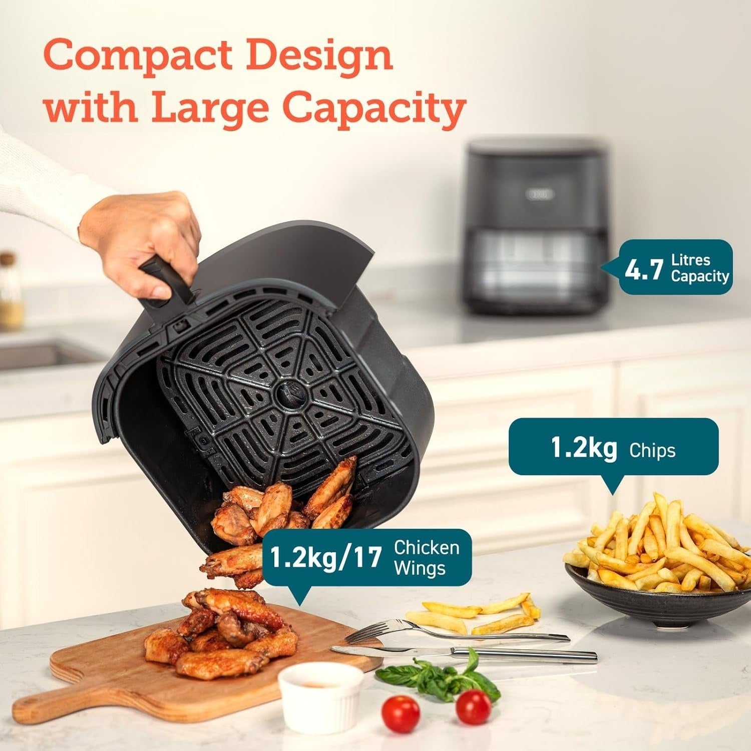 4.7L Compact Air Fryer 9-in-1 Rapid Cook Oven Max 230°C Digital Display Quiet