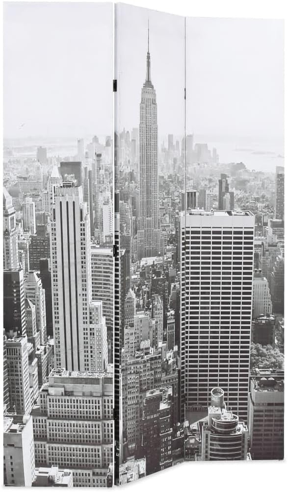 New York Black & White Folding Room Divider 120x170cm Wood Screen