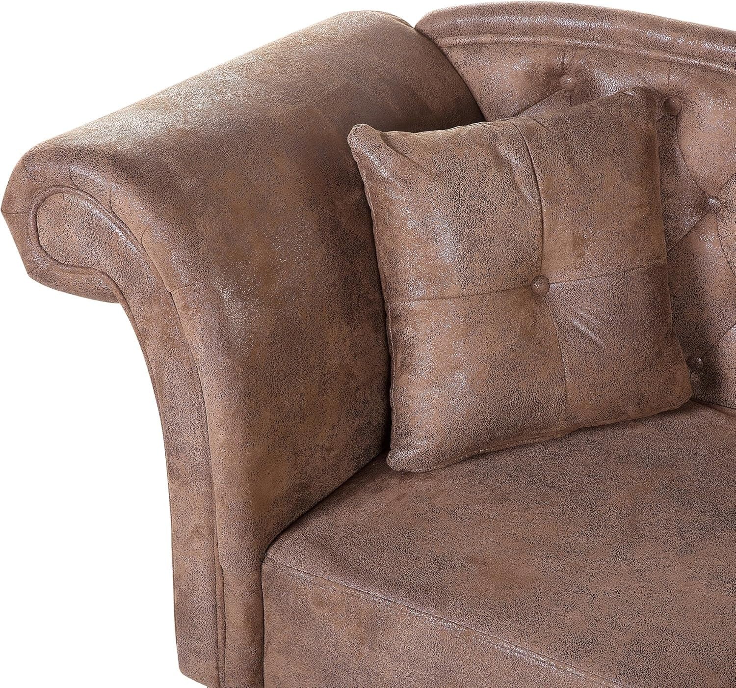 Vintage Chaise Lounge Brown Faux Suede Left-Hand Tufted Sofa 188cm