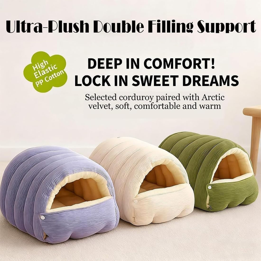 Winter Cat Cave Bed Cozy Pet Tent w Washable Cushion Non Slip L