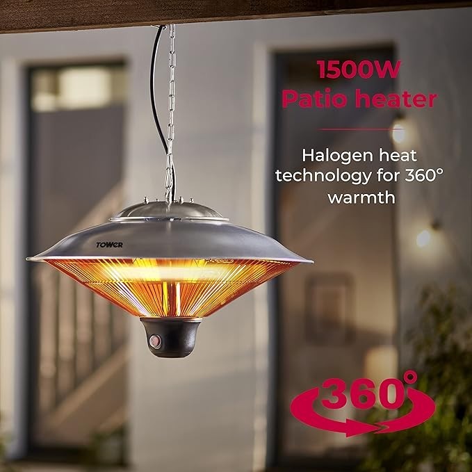 Outdoor Hanging Patio Heater 1500W Remote Control LED Light Waterproof