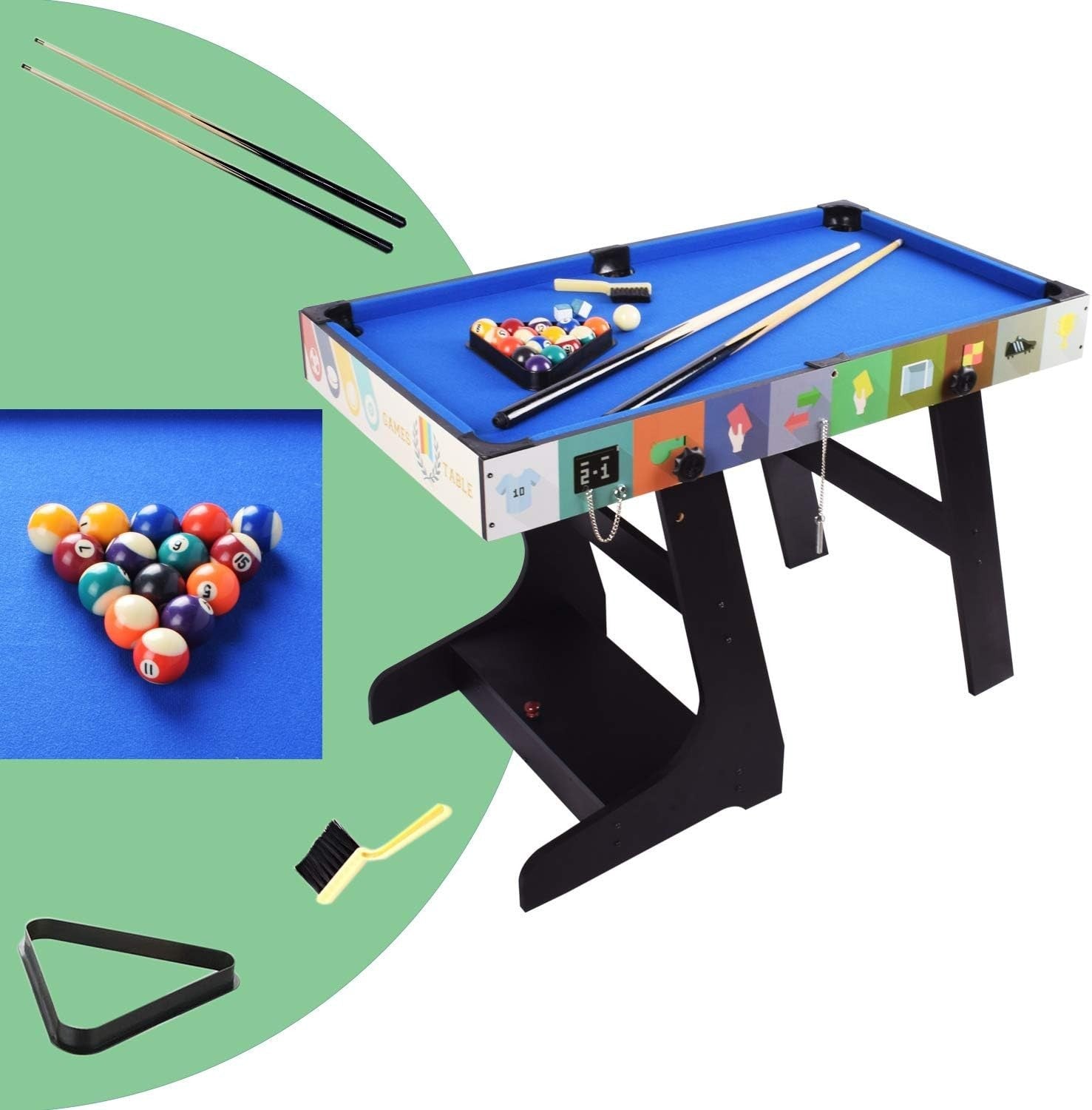 4FT 4 in 1 Multi Game Table Folding Pool Foosball Hockey Tennis