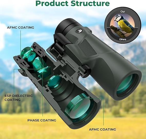 10x42 HD Waterproof Binoculars with Phone Adapter for Bird Watching Hiking