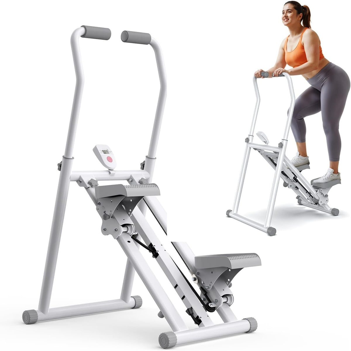 Foldable Stair Climber w/ LCD Monitor, 3 Resistance Levels & Adjustable Pedals