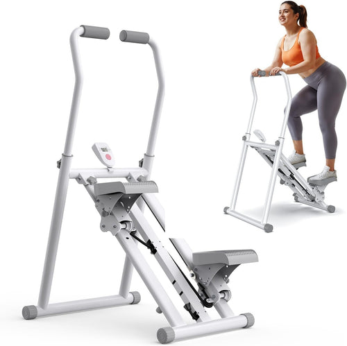 Foldable Stair Climber w/ LCD Monitor, 3 Resistance Levels & Adjustable Pedals