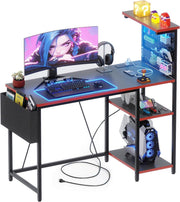 Gaming Desk 100x50cm w/RGB LED, Power Hub, Pegboard & Reversible Shelf Black