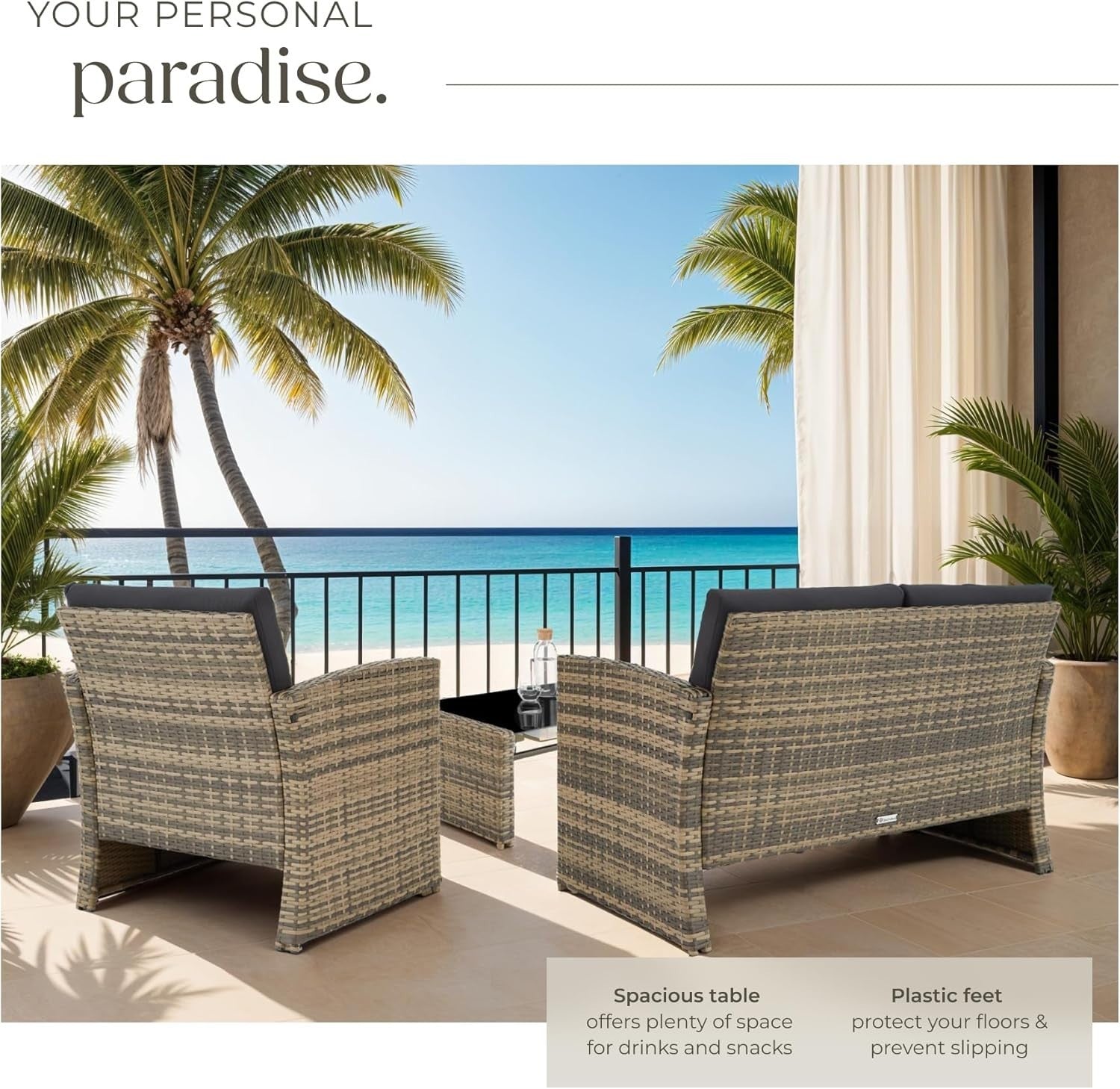 Rattan Garden Sofa Set 4-Seater Outdoor Lounge w/ Cushions & Glass Table