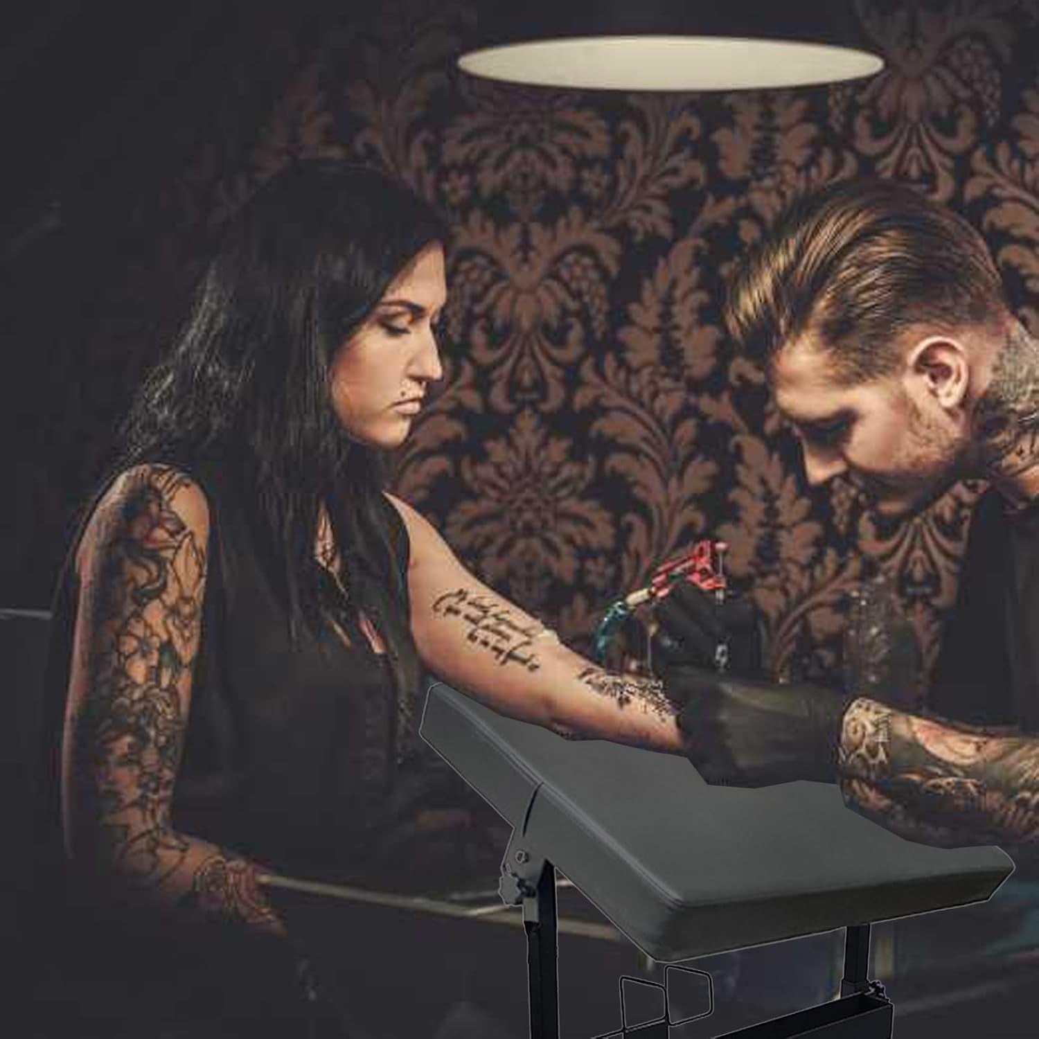 Tattoo Armrest Stand Adjustable Height 360° Rotating PU Padded Studio Rest