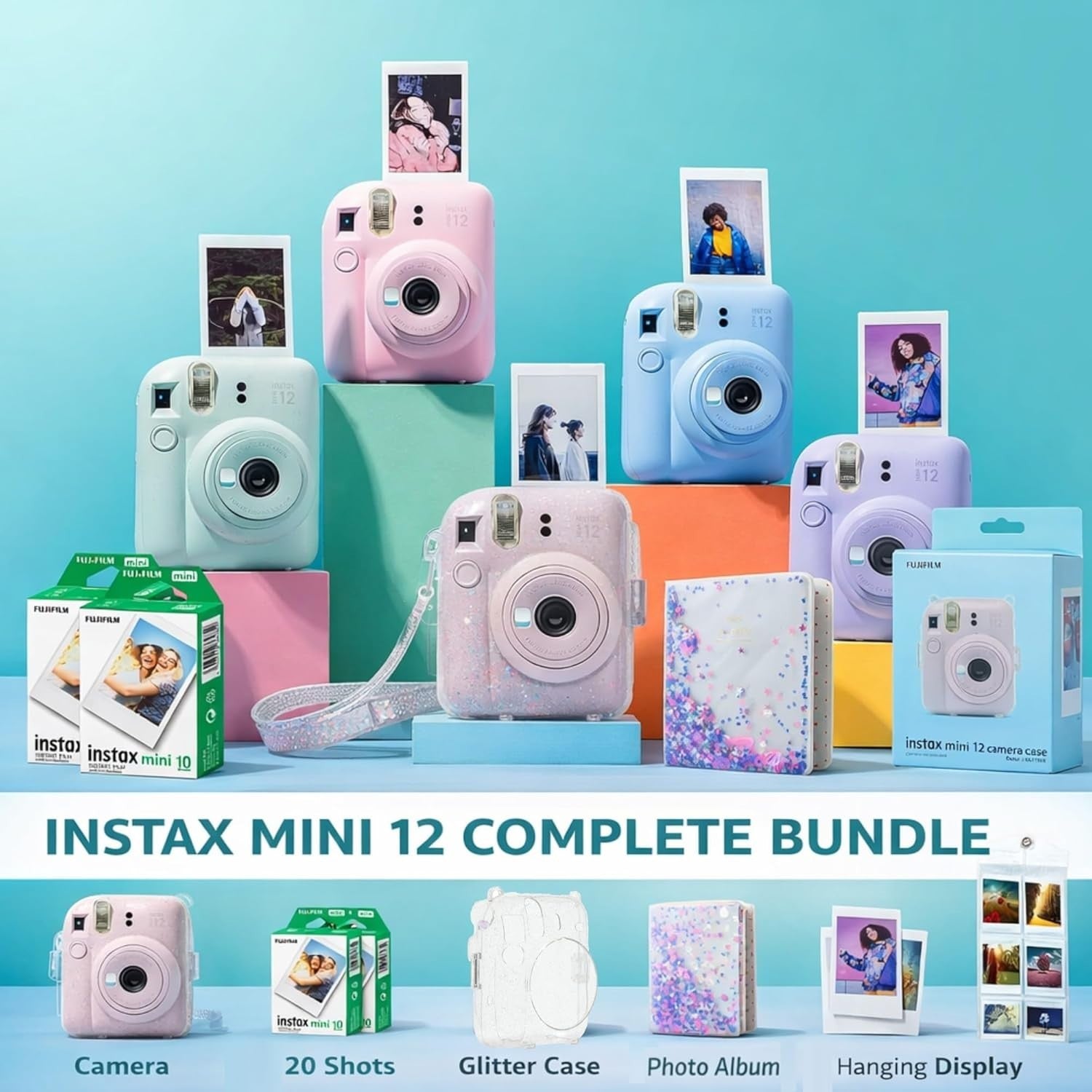 Instant Camera Bundle White 20 Film Shots Case Album Photo Display