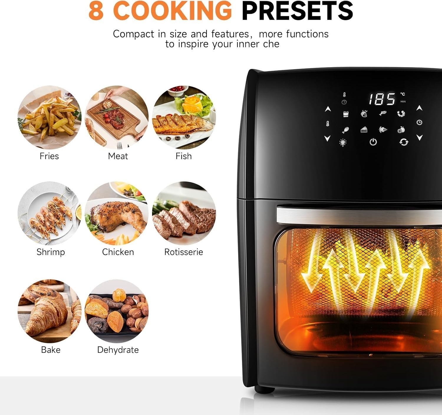 12L Air Fryer Oven With Rotisserie | Digital Touchscreen | 8 Presets 1800W