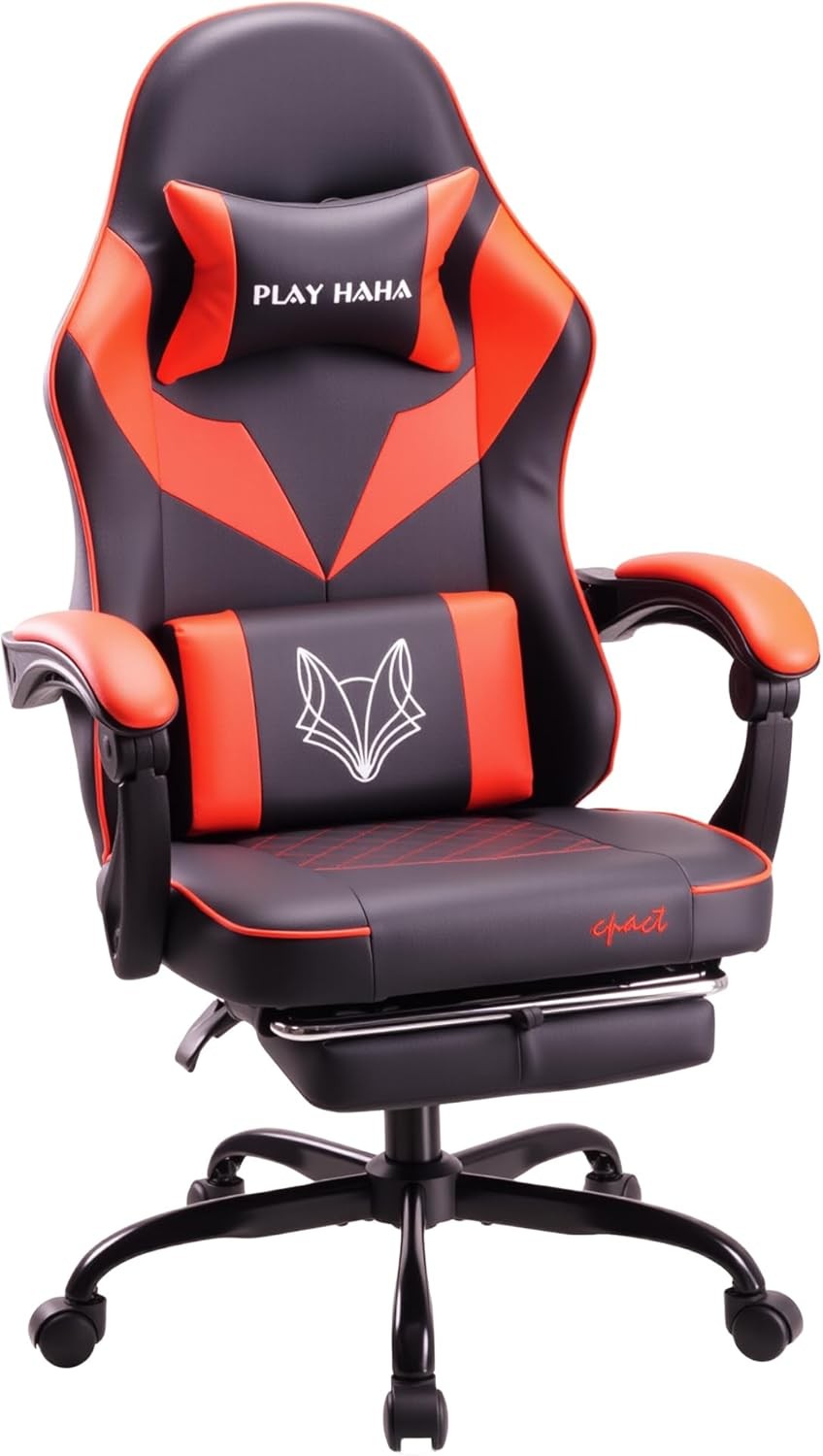Ergonomic Gaming Chair Reclining PU Leather 150kg Red Black