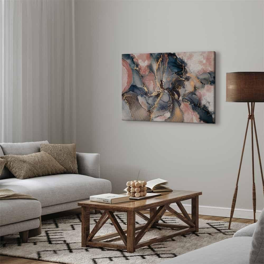 Large Abstract Canvas Wall Art Blue Pink Gold Texture Living Room Decor 90x60cm