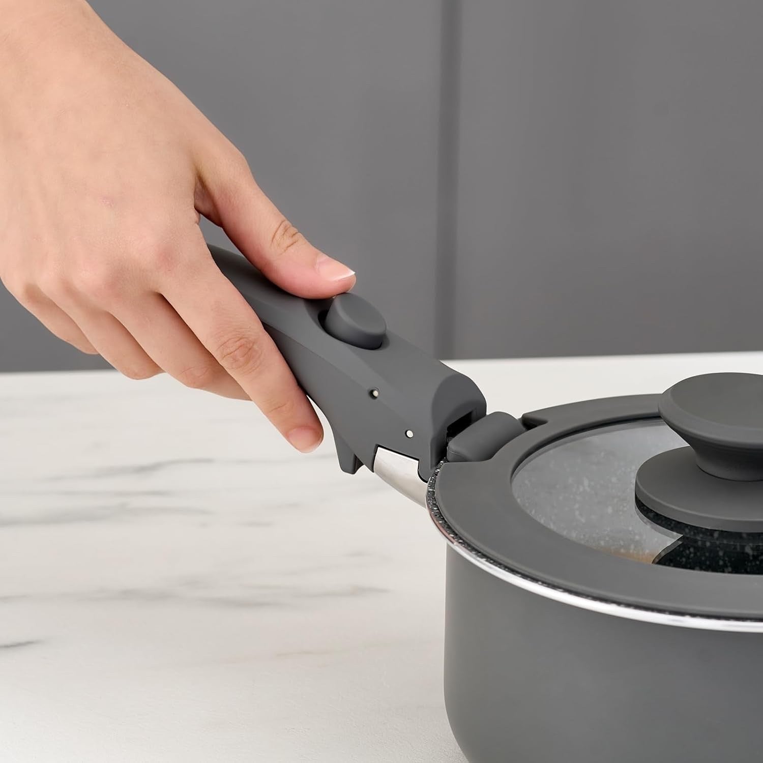 6Pcs Induction Non Stick Detachable Cookware Set Ceramic Coating Dishwasher Safe