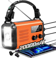 Wind Up Solar Emergency Radio 20000mAh AM/FM NOAA SOS Torch Orange