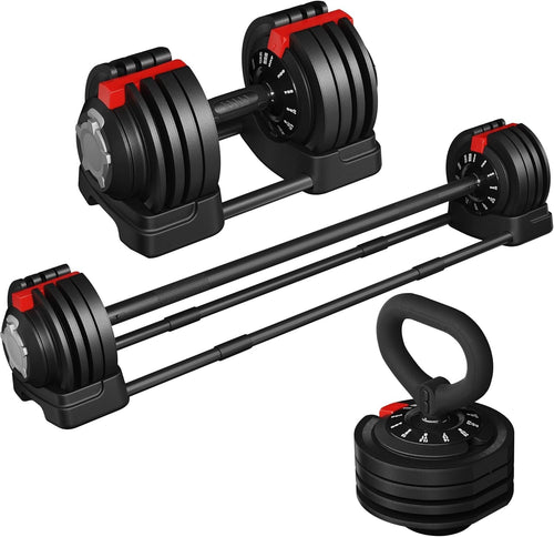 3-in-1 Adjustable Dumbbell Barbell Kettlebell Set Up to 24kg Home Gym