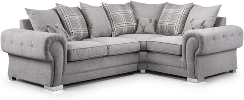 4 Seater Grey Fabric 2C1 Right Hand Corner Sofa with Plush Cushions
