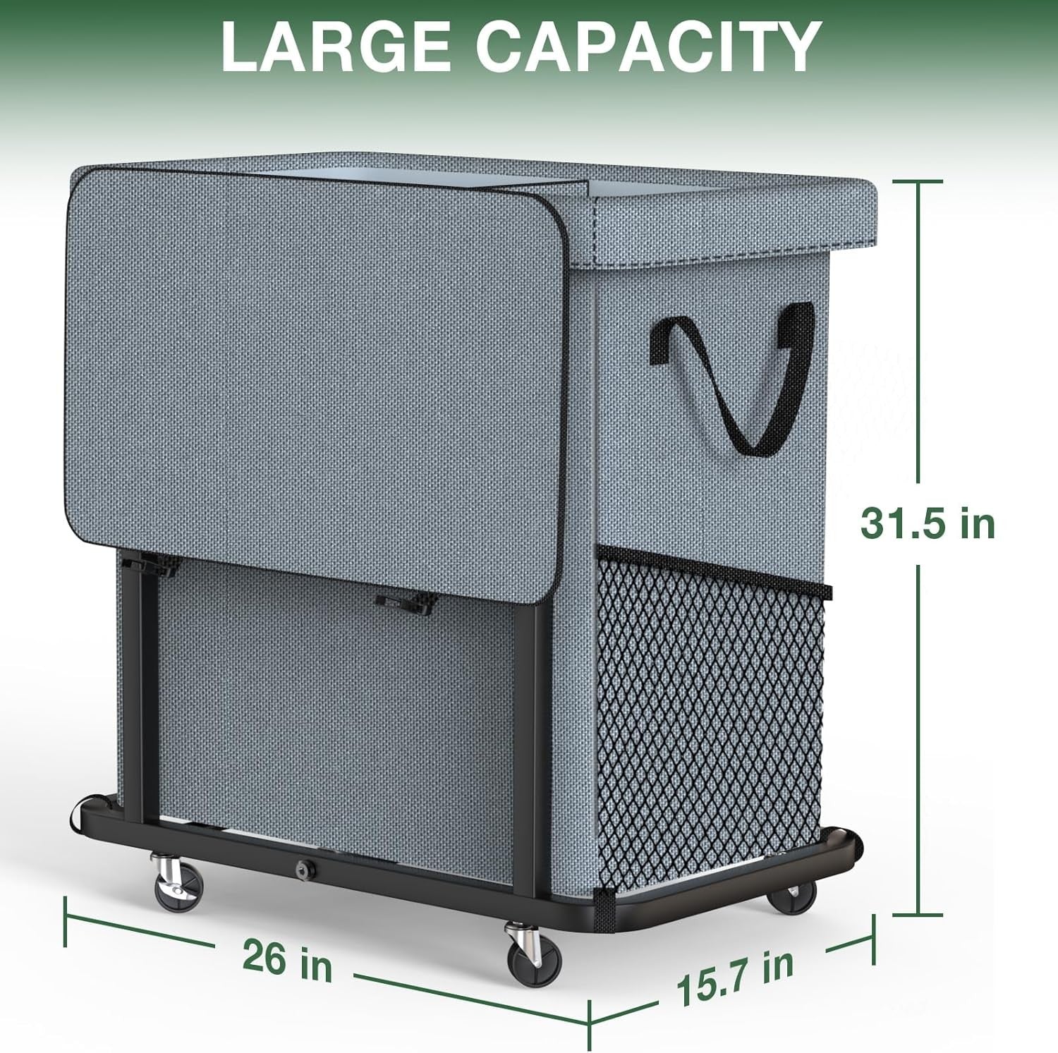 190L Grey 2 Section Laundry Hamper Large Rolling Basket Heavy Duty on Wheels