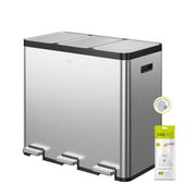 60L Triple Recycling Bin 3x20L Stainless Steel Pedal Soft Close