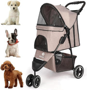 Dog Stroller Folding Pet Buggy 3 Wheel Travel Pram with Storage Basket