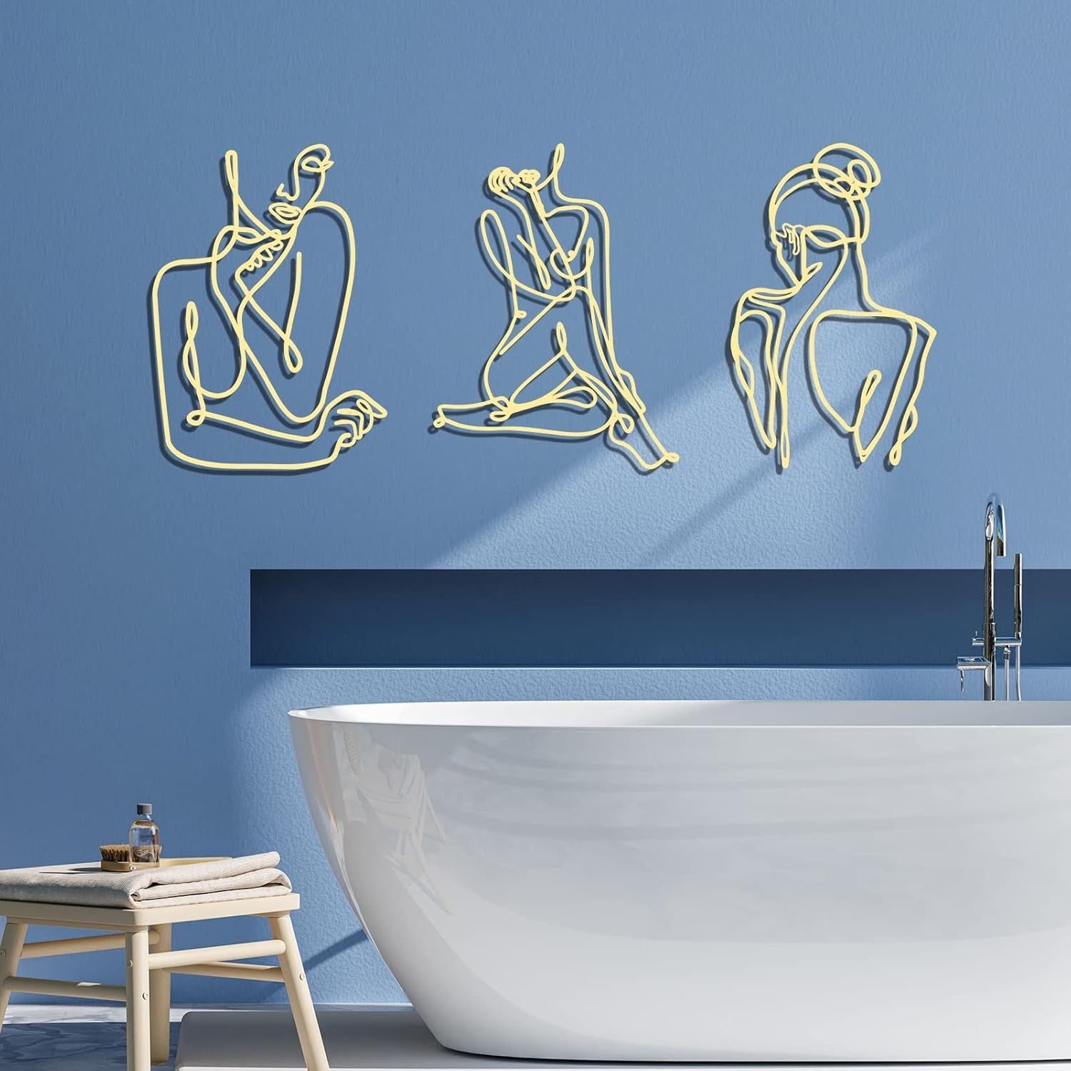 3Pcs Gold Metal Wall Art Minimalist Abstract Woman Decor