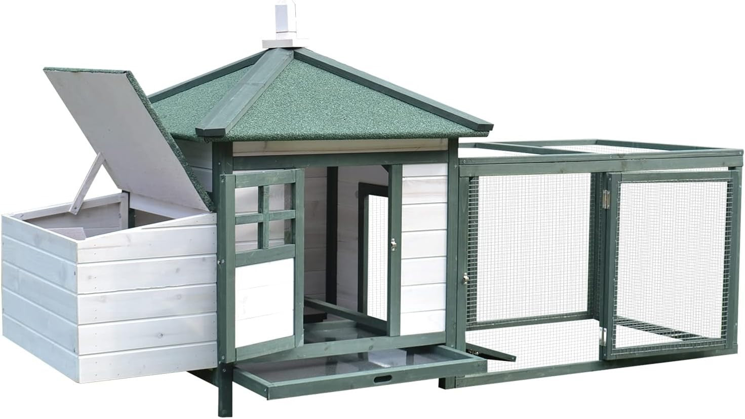 Large Outdoor Chicken Coop with Run Nest Box 196x76x97cm Green